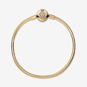 Women's 14k Gold Sterling Silver Crown O Snake Chain Bracelet Cubic Zirconia